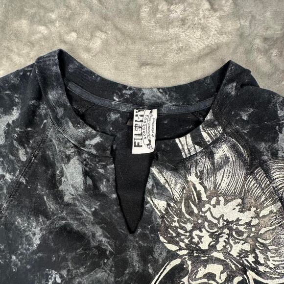 Vintage Filthy Gorgeous Black Dragon Paint Splattered Long-sleeve Shirt Size L - Picture 4 of 7